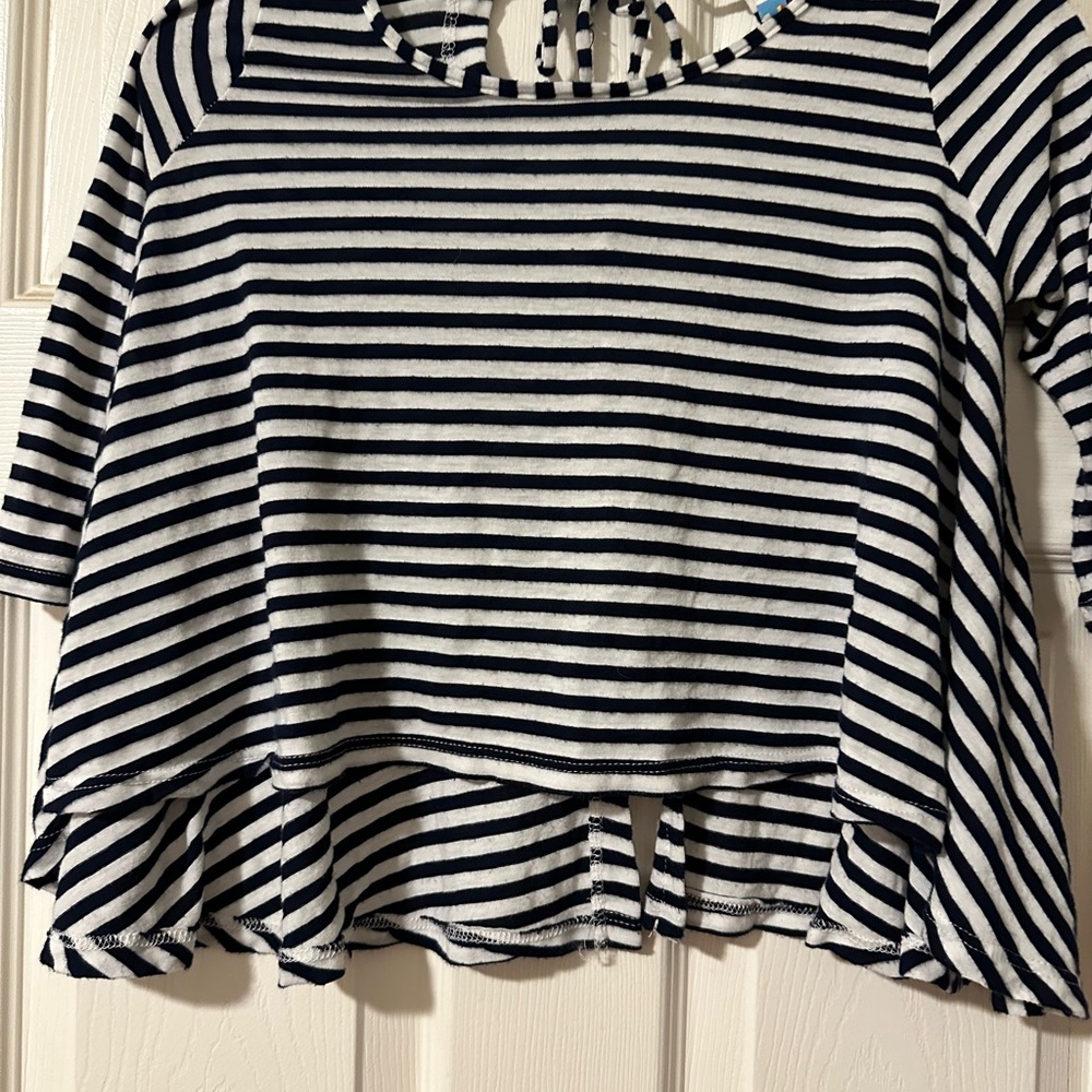 Vintage Havana Navy and White Striped Long Sleeve Top Costal TieBack | S/M